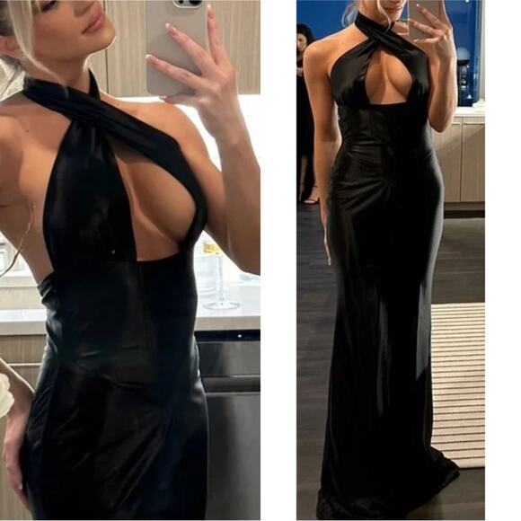 Retrofete Charity Halter Neck Bodycon Black Maxi Gown Size Large - Picture 4 of 15